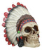Indian Chieftain Skull Statue 5.75"L Mohawk Warrior Skull With Roach Headdress