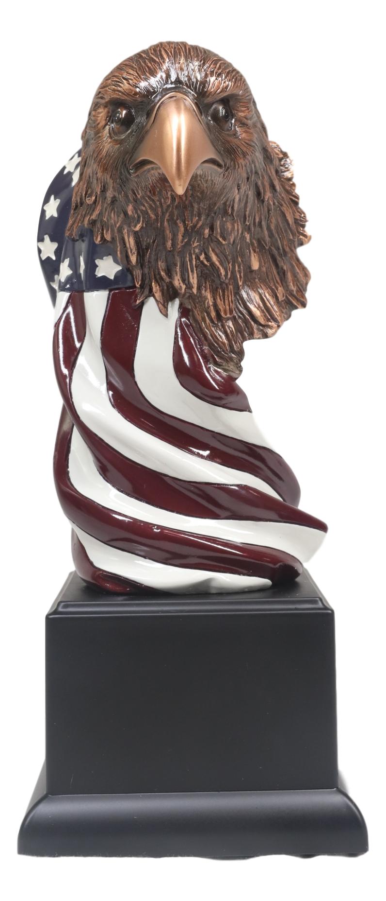 American Bald Eagle On USA Star Spangled Banner Flag Bust Electroplated Statue - Ebros Gift