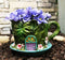 Fairy Garden Leaf Foliage Teacup House With Purple Door Floral Planter Vase