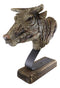 Rustic Wildlife Faux Driftwood Finish Bull Steer Cow Skull Bust Figurine On Base