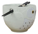 Whimsical Ceramic White Owl Ramen Udong Noodles Soup Bowl With Chopsticks Set
