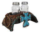 Western Cowboy Horse Saddle Rope Turquoise Cross Salt Pepper Shakers Holder