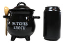 Ebros Ceramic Wicca Black Cauldron Dipping Condiment Bowl Mug With Broom Spoon
