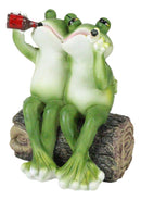 Party At My Pad Drinking Smoking Frog Couple On Forest Tree Log Bench Figurine