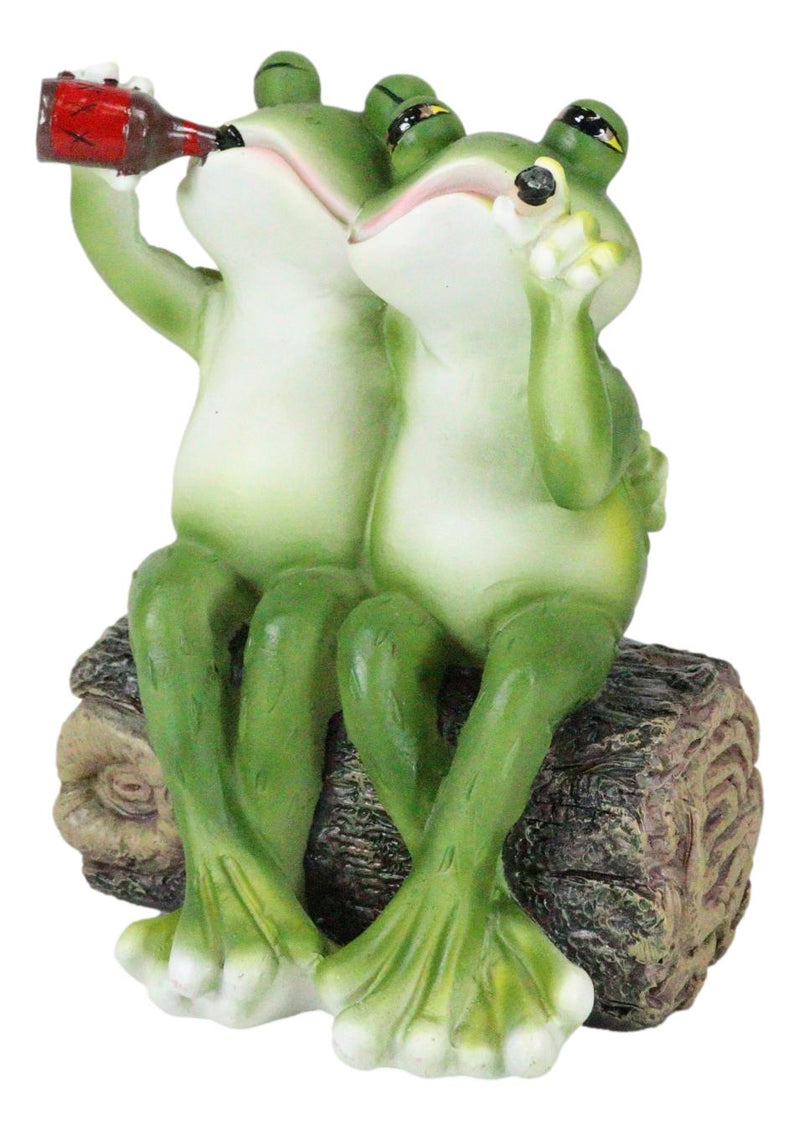 Party At My Pad Drinking Smoking Frog Couple On Forest Tree Log Bench Figurine