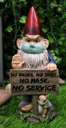 Grumpy Mr Gnome Wearing Mask With 'No Shoes Shirt Mask No Service' Sign Figurine