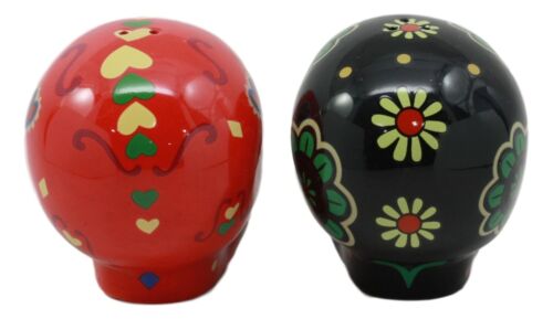 Day Of The Dead Black And Red Floral Sugar Skulls Salt Pepper Shakers Set