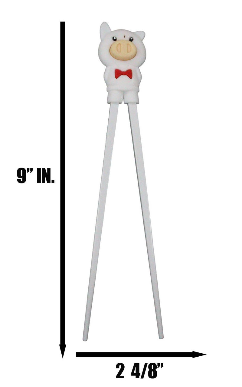 White Porky Pig Reusable Training Chopsticks Set With Silicone Helper BPA Free