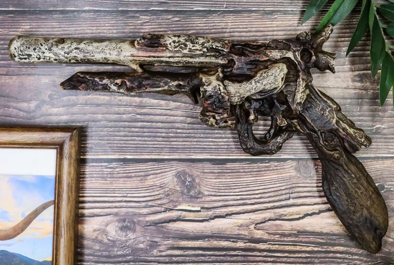 Rustic Western Faux Distressed Wood Six Shooter Revolver Gun Pistol Wall Decor