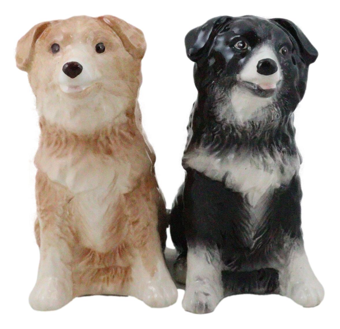 Adorable Brown and Black Border Collie Dog Puppy Ceramic Salt Pepper Shaker Set - Ebros Gift