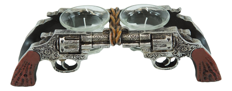 Rustic Western Outlaw Dual Revolver Pistol Guns Tea Light Votives Candle Holder