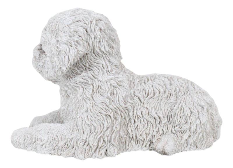 Realistic Adorable White Bichon Frise Puppy Dog Lying On Belly Pet Pal Figurine