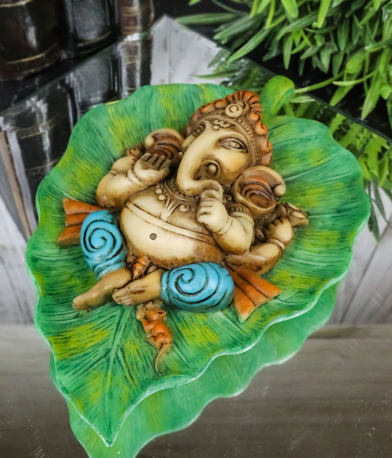 Colorful Lord Ganesha On Peepal Banyan Leaf Vastu Figurine Hindu God Of Success