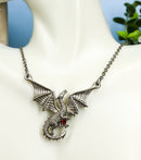 Ebros Red Gemstone Winged Caduceus Moon Dragon Jewelry Pewter Pendant Necklace