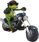 8.5"L Born To Ride Biker Frog Smoking Cigar On Blue Chopper Motorcycle Statue