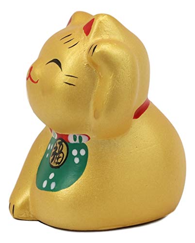 Ebros Japanese Lucky Charm Beckoning Cat Gold Maneki Neko With Baby Bib Mini Figurine