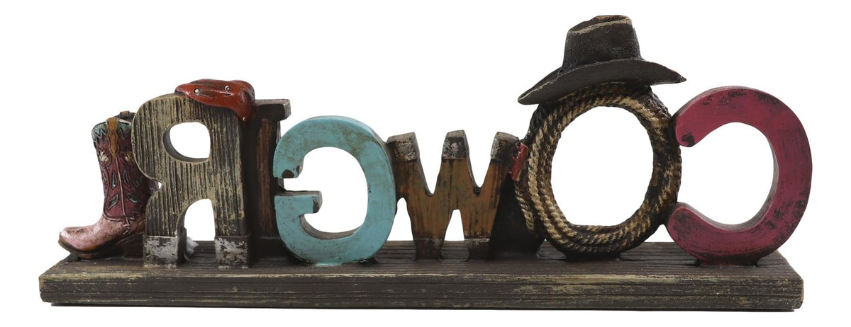 Rustic Western Cowgirl Sign Ropes Hat Horseshoe Faux Barnwood Desktop Plaque