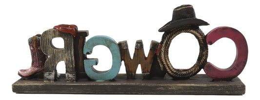 Rustic Western Cowgirl Sign Ropes Hat Horseshoe Faux Barnwood Desktop Plaque