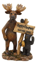 Ebros Black Bear and Elk Moose Standing by Happy Campers Sign Statue 7.25" H