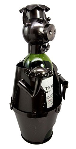 Ebros Gift Waiter Pig Hand Made Metal Wine Bottle Holder Caddy Decor Figurine - Ebros Gift
