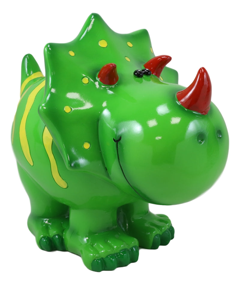 Green Triceratops Whimsical Dinosaur Kids Boys Girls Piggy Coin Bank Figurine