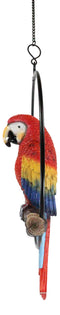 Ebros Hanging Scarlet Macaw Parrot Perching on Branch in Metal Round Ring Figurine 13.5" H