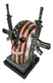 Military American Flag Star Spangled Banner Skull With 2 Gun Rifles Figurine