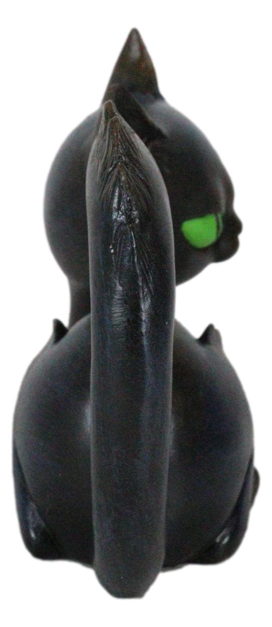 Wicca Witchcraft Mystical Curling Black Cat With Green Eyes Halloween Figurine