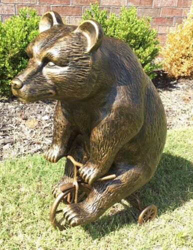 Whimsical Circus Grizzly Bear Riding Little Trike Bicycle Garden Metal Statue