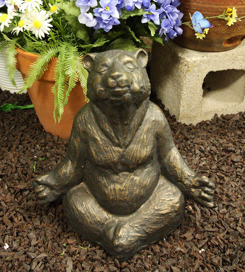 Ebros Aluminum Metal Whimsical Meditating Yoga Bear Garden Statue Rustic Wildlife Western Cabin Lodge Zen Bears Decor Figurine (Lotus Pose)