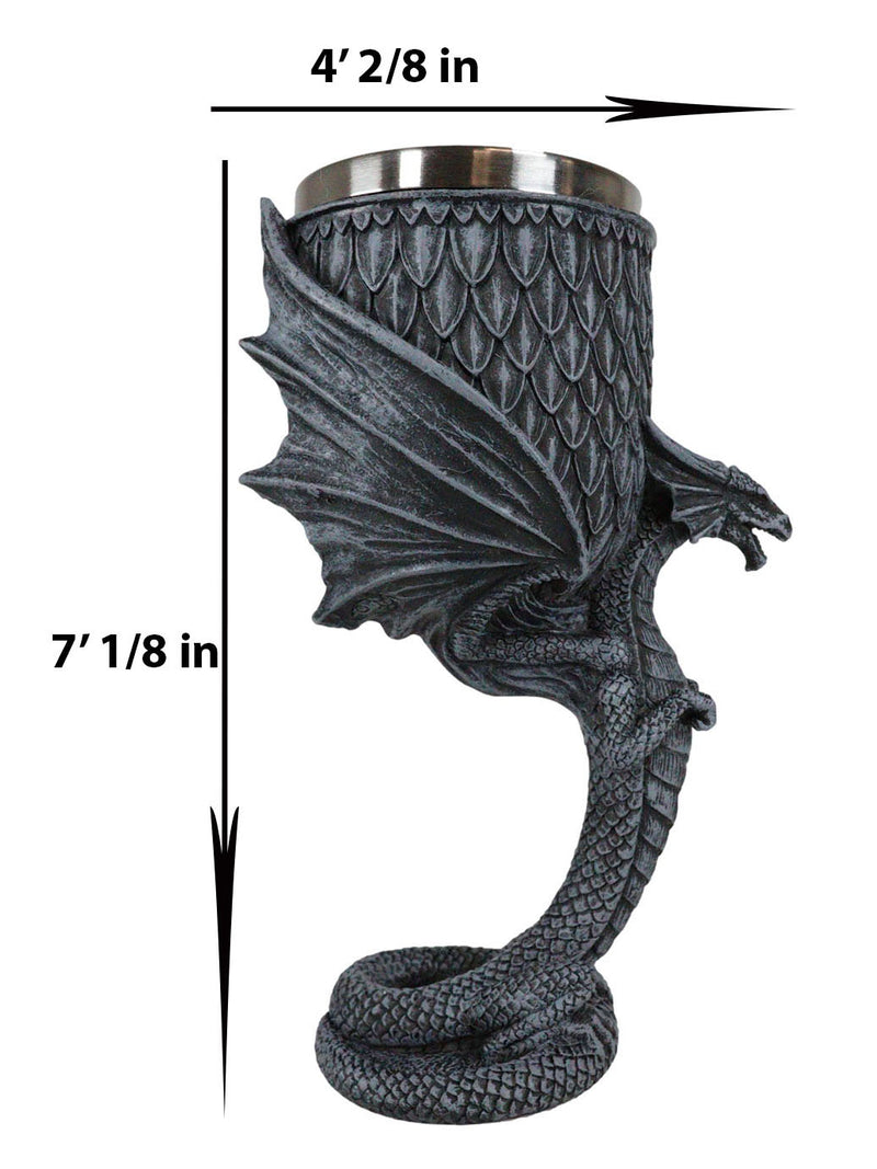 Archaic Gray Stone Dragon Atlas Bearing Globe Of Scales Wine Goblet Chalice Cup