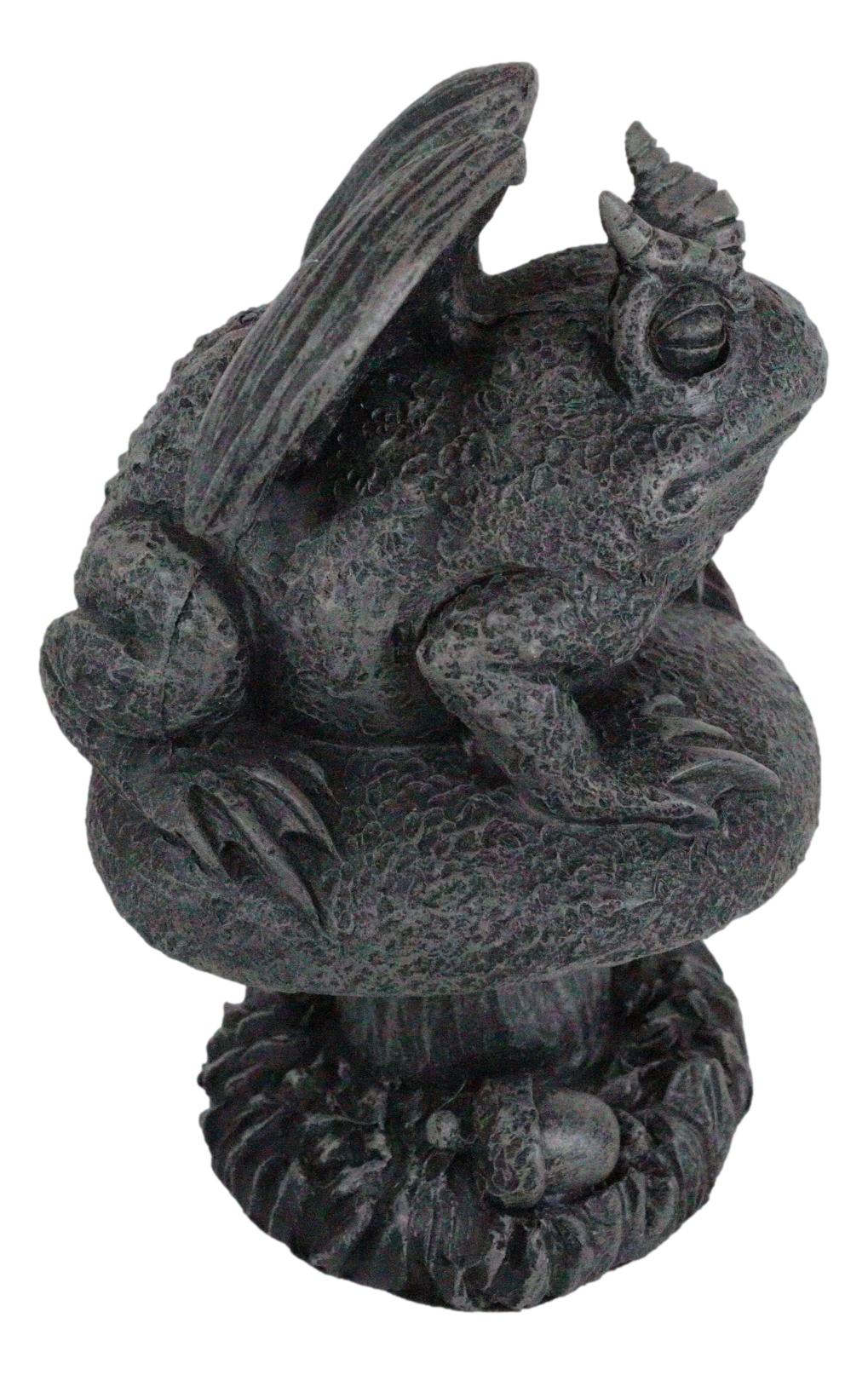 Ebros Gift Toad Gargoyle on Mushroom Figurine Collectible 5" Height Horned