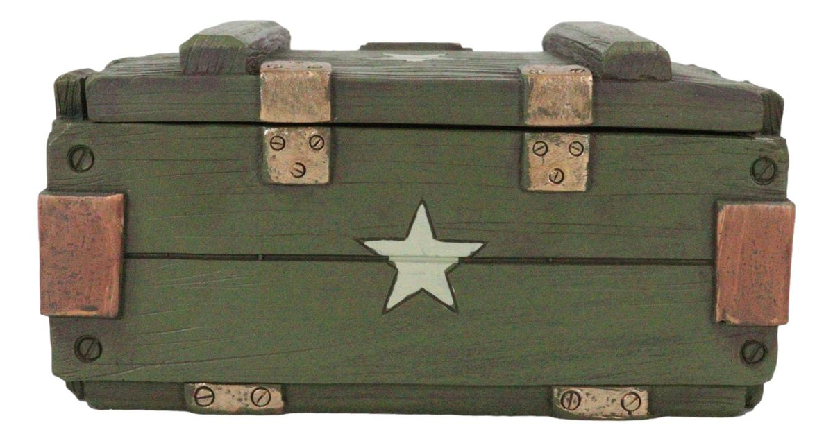 Patriotic Military Style Ammo Crate Utility Faux Wood Decorative Box Figurine