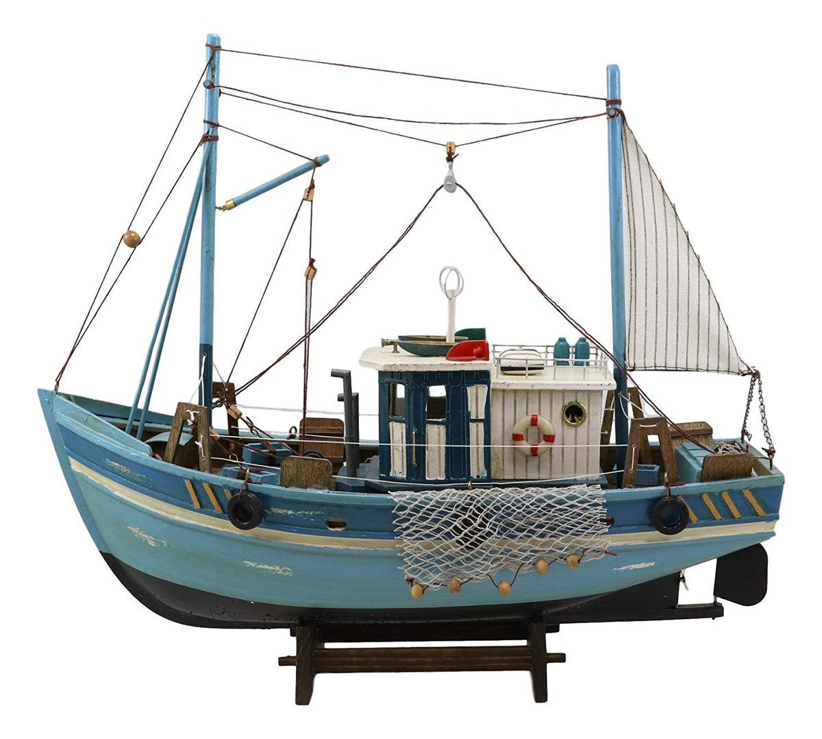 Ebros 17" Long Fishing Vessel Boat Model Statue with Wood Base Stand - Ebros Gift