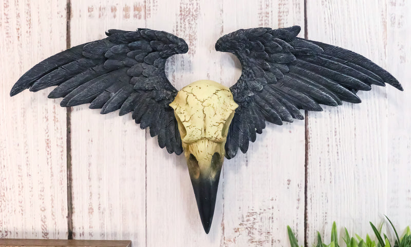 Ravenger Thanatos Raven Crow Skull With Black Angel Wings Wall Decor Plaque