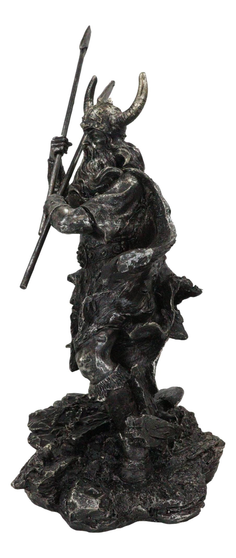 Viking Norse God Odin Alfather With Horned Helm Holding Javelin Spears Figurine
