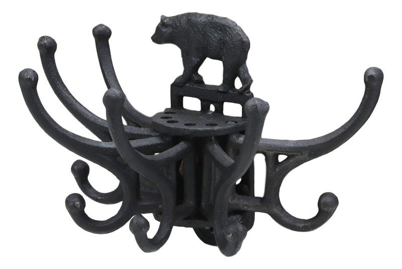 Ebros Cast Iron Rustic Forest Black Bear Free Spinning Wall Hanging Coat Hooks 9"Wide