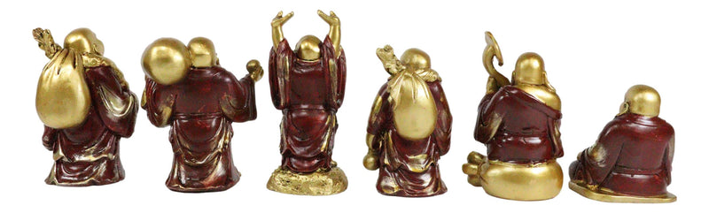 Hotei Buddha Monks Miniature Figurine Set With Rocky Mountain Temple Display