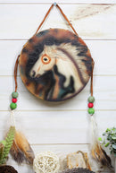 Indian Dreamcatcher Drum Shield With Tribal Medicine Horse Wall Decor Sculpture