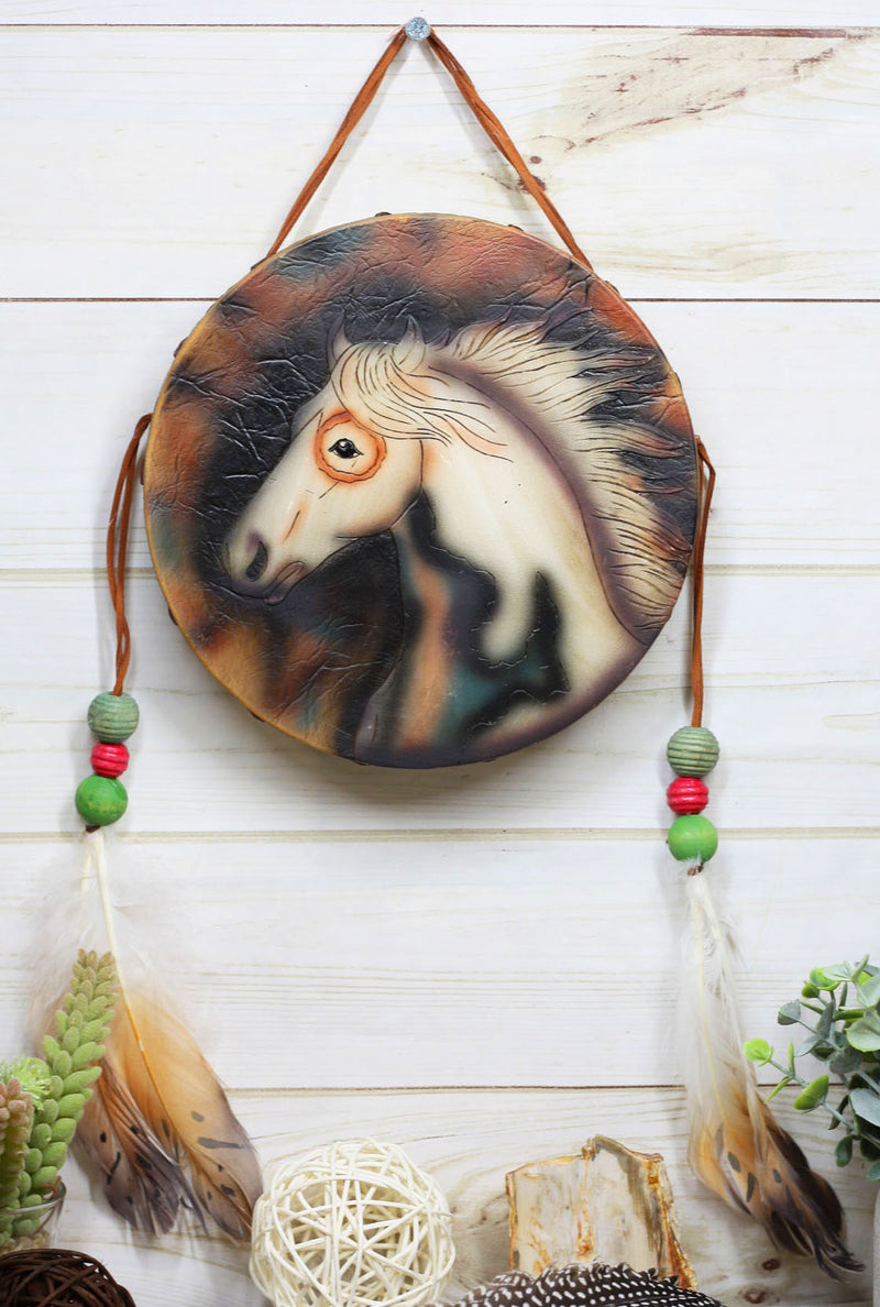 Indian Dreamcatcher Drum Shield With Tribal Medicine Horse Wall Decor Sculpture