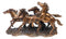 Large 17"L Rustic Western Wild And Free 4 Running Horses Bronzed Resin Statue