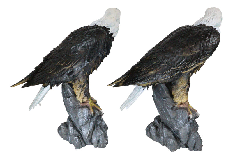 Pack of 2 Large 20"H Lifelike Patriotic American Bald Eagle On Rock Figurines