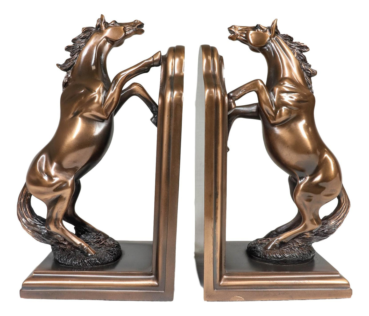 Two Fine Horses Standing On Hind Legs Bookends Bronze Electroplated Figurine - Ebros Gift
