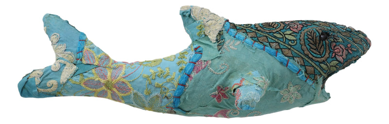 Great White Shark Hand Crafted Paper Mache In Colorful Sari Fabric Figurine