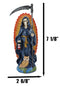 Standing Blue Santa Muerte Skeleton With Scythe Hourglass And Wise Owl Figurine