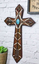 Rustic Western Boho Native Indian Arrows Turquoise Rock Faux Wooden Wall Cross