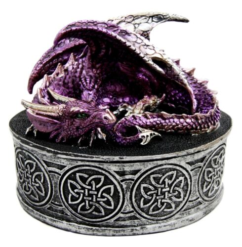 Ebros Gift Sleeping Purple Dragon Decorative Oval Trinket Jewelry Box Figurine with Celtic Knotwork 5" W