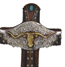 Rustic Western Texas Longhorn Bull Cow Tooled Concho Turquoise Rocks Wall Cross