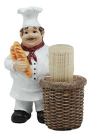 Ebros Pastry Head Chef Jean Holding Bread With Faux Wicker Toothpick Holder Statue