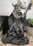 Viking Berserker Warrior With Bull Horn Helmet Wielding Sword Statue 10"H